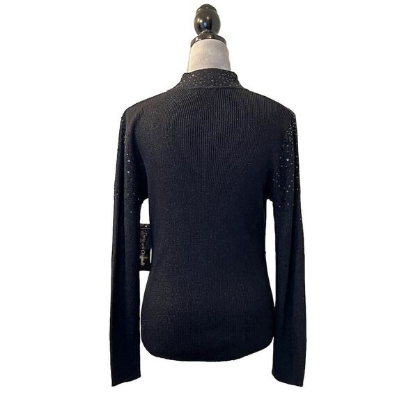 Designers Originals Women's Black Sequin Mock Neck Pullover Sweater L Goth - Picture 2 of 8